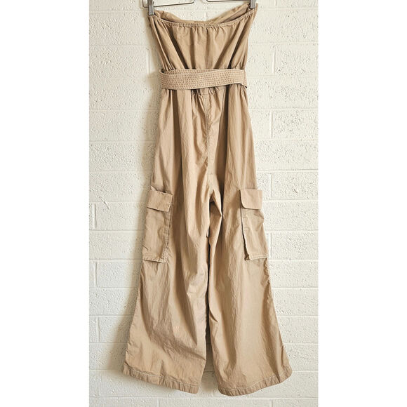 HALSTON Bari Jumpsuit Tan Cargo Pockets Size 8 - Picture 13 of 14